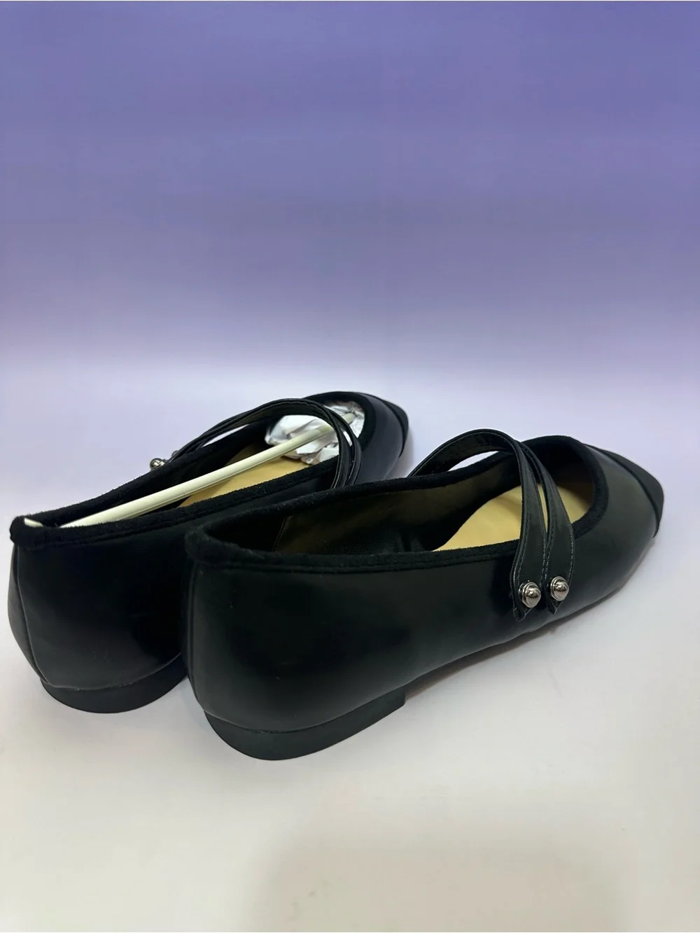 Women’s Black Cap-Toe Mary Jane Flats with Adjustable Strap